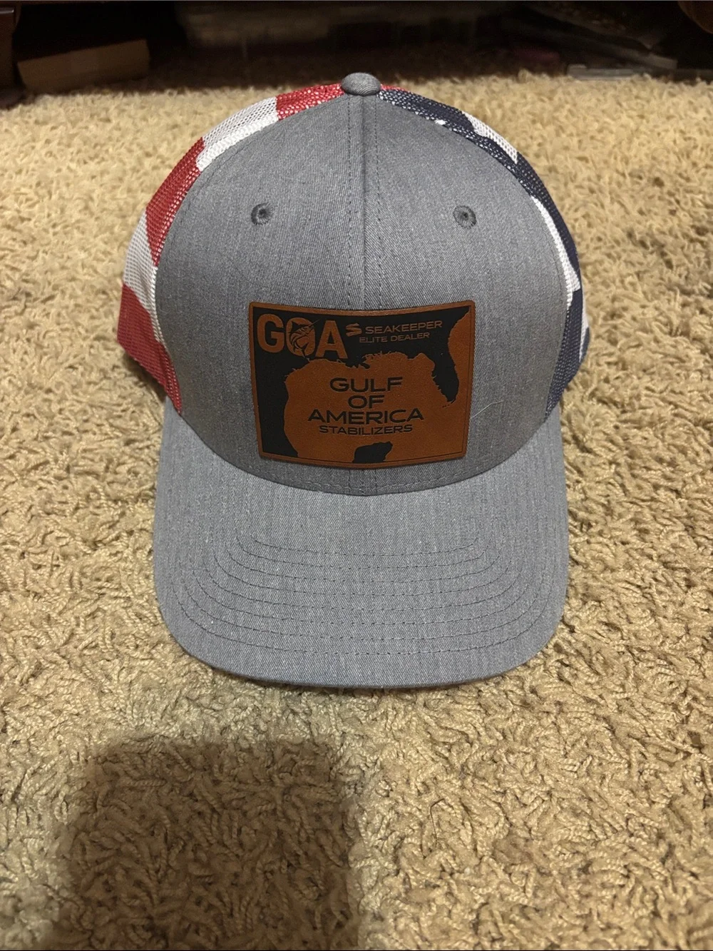 Gulf of America Gray Trucker Hat with American Flag Mesh